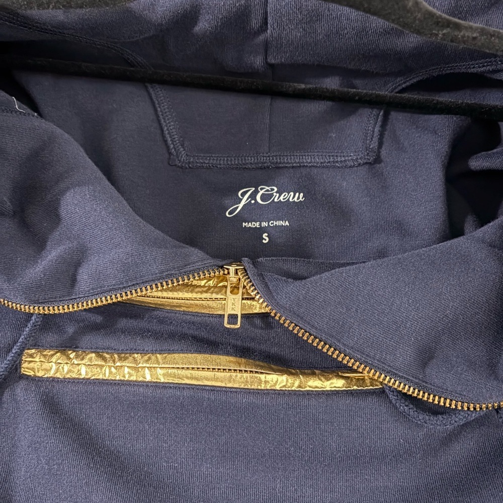 J.Crew Gold Foil Hoodie Navy Metallic Pullover Sweatshirt Size Small - Picture 8 of 16